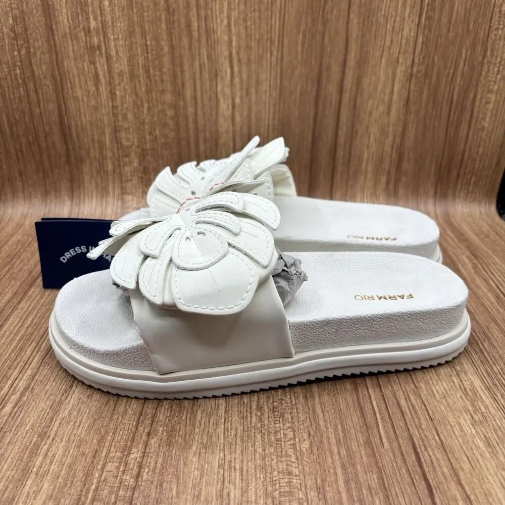 Farm Rio Monstera Off White Platform Anatomical Slides Sandals US 10/EU 42 NWT‎